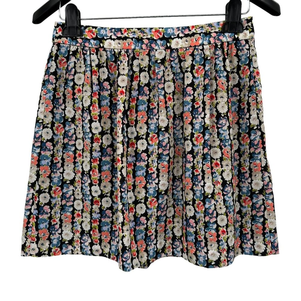 J.Crew Mercantile Floral Skirt Mini Chiffon Ditsy A-Line Black Multi Size 2